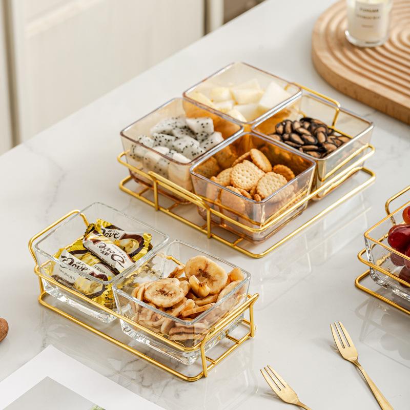 Light Luxury Glass Fruit Plate  Creative Household Living Room Snack Plate  Dried Fruit Snack Plate  Dessert Plate  Candy Plate  Fruit Plate