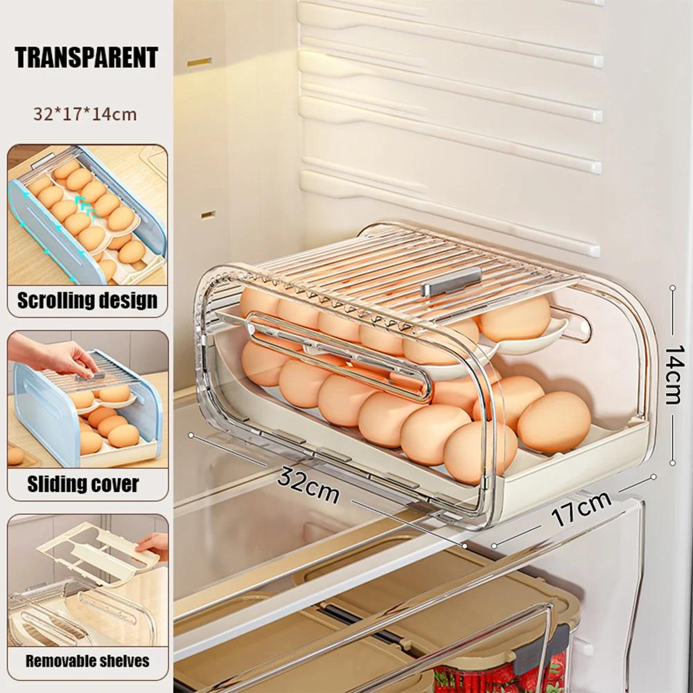 New Rolling Egg Storage Box Double-layer Storage Rack Automatic Egg Rolling Device Refrigerator Egg Storage Box Kitchen Crisper