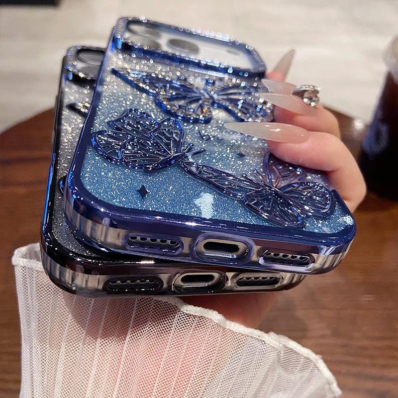 For IPhone 16 17 Air 12 13 14 15 Pro Max Shockproof Protection Cases Back Cover Luxury Glitter Diamond Butterfly Phone Case