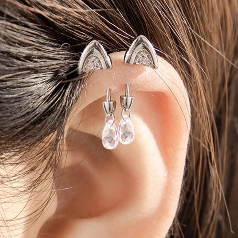 2025 Trendiger schwebender Helix-Ohrring in Katzenohrform Titanstahl Wassertropfen Zirkon Tragus-Stecker Körper Knorpel Zirkon
