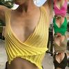 2022 Women's Fluorescent One-Piece Swimsuit - Crinkled Wavy Stripe, Candy Colors, Ruched Fabric.