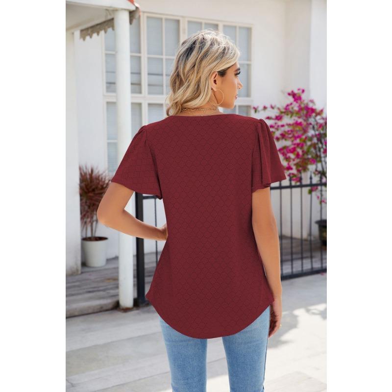 Women's Fashion Casual Summer Spring Solid Color Print Short Sleeve Square Collar Blouses & Shirts