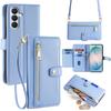 Wallet Case for Galaxy S26+ - Leather/PU, Blue, With Lanyard