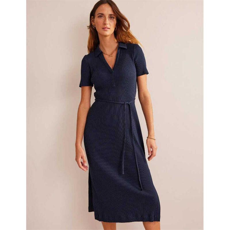 

British BD Original Order Leftover Stock Summer Thread Knitting Elastic Silm Primary Minimalist Elegant Women s Short Sleeve Dress Navy blue 16R