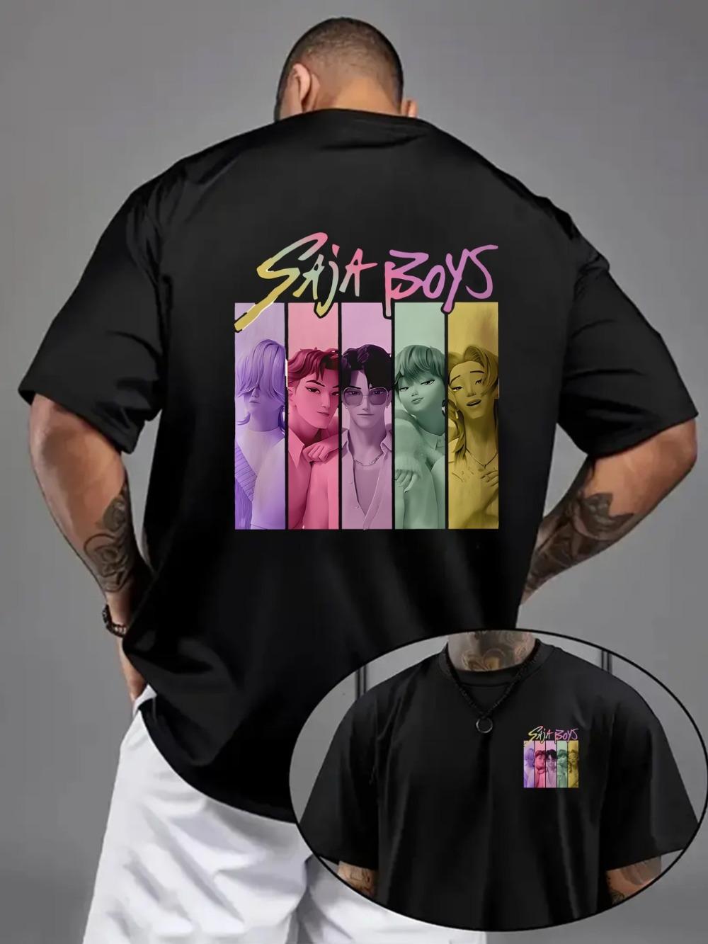 

Saja Boys Double-sided Print Men s Fashion Trendy T-shirt For Home Casual And Outdoor Fitness Essential Front-back Style Top 3XL