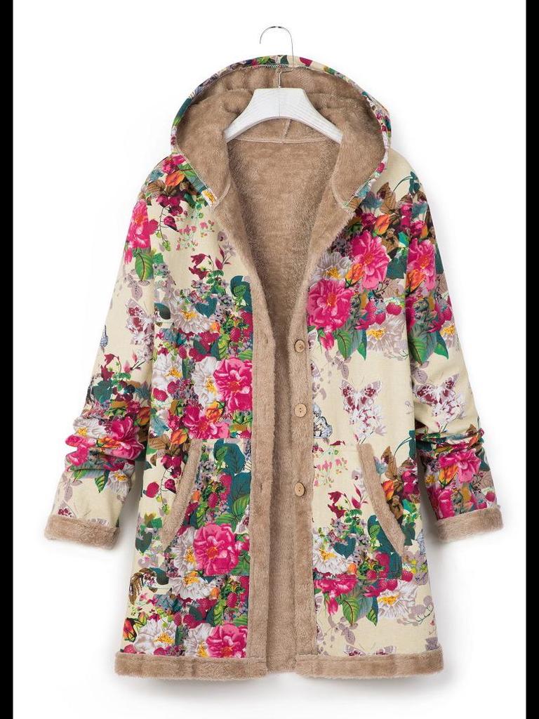 2023 Winter Women's Printed Hooded Sweatshirt with Warm Plush Lining