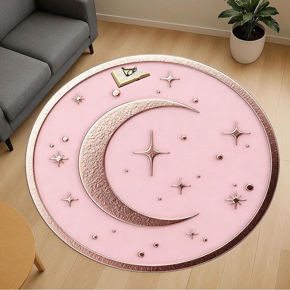 1pc Moon Star Round Chair mat office Area Rug - Non-Slip, Floor Mat for Office, Bedroom, Ideal home decor gift p0105044
