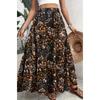 Bedruckter Design Rot & Weiß Kleiner Blumenprint Ganzjahres Damen Maxirock, Boho Elastischer Bund Fließender Halbrock
