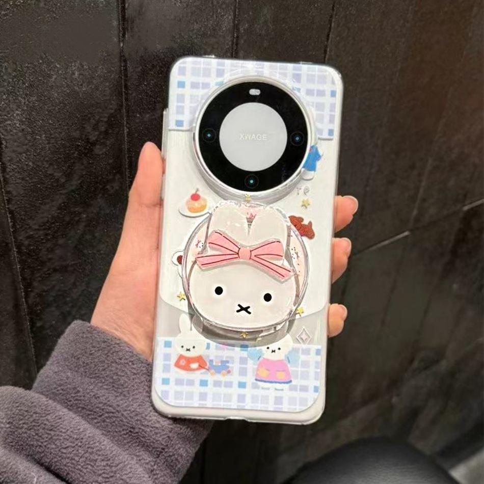 MAGsafe Cartoon Rabbit Suction Phone Stand with Airbag, Retractable, Foldable, and Detachable Design.