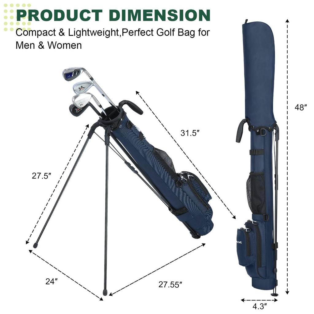 MAZEL Golf Club Ultra Large Capacity Includes Hood and Holds 8 Self-Stand Case, Lightweight, Storage, Pocket, Clubs, Men's, Women's (Navy Blue)