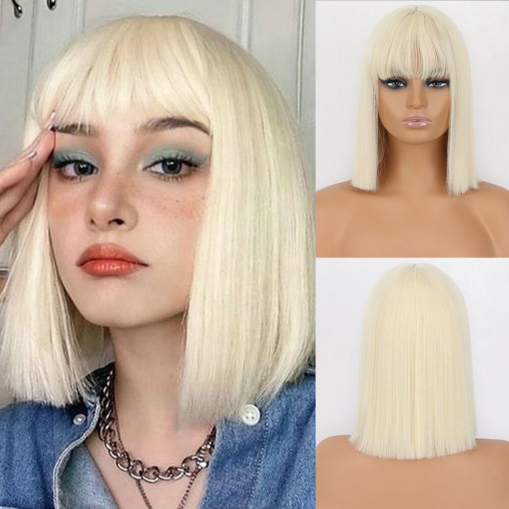 MERISIHAIR Yeşil Kısa Düz Sentetik Elyaf Bob Peruk Patlamalı Peruk Kadın Cosplay Parti Günlük Giyim Kısa Bob Peruk