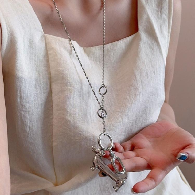 Cartoon Dog Pendant Necklace With Long Beaded Chain Versatile Fashion Statement Clavicle Jewelry Accessory