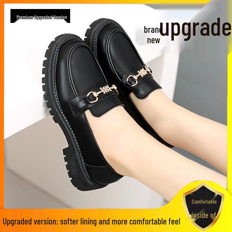 Genuine Soft Leather Women's Platform Loafers - Spring 2022 British Style, Thick Sole, Black