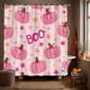 1Pc Pink Pumpkin And Boo Star Pattern Shower Curtain, Polyester Fabric, Machine Washable, Suitable For Bathroom Decor.
