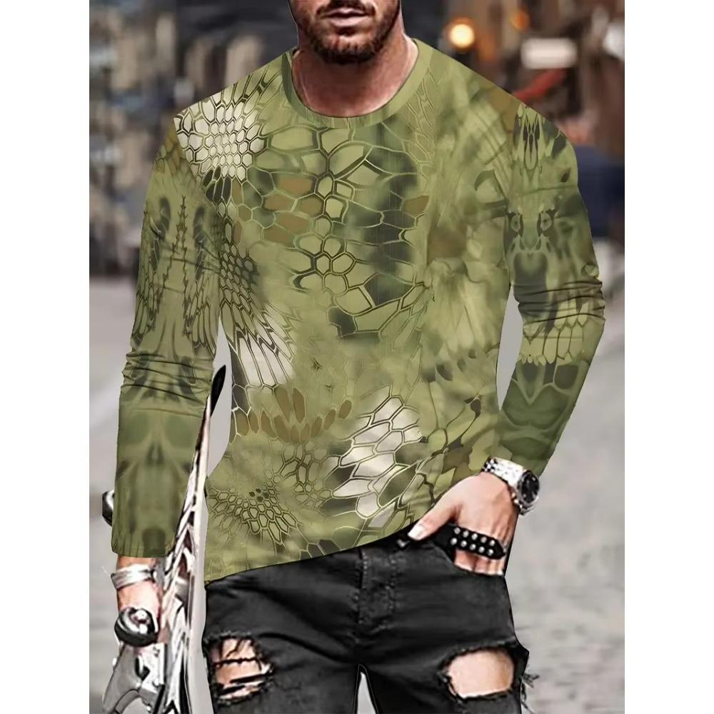 Camiseta Masculina de Manga Longa Camuflagem Caça Estampa Gráfica 3D Camiseta Masculina Moda Tops Camisetas Top para Exterior Camo Roupas Femininas