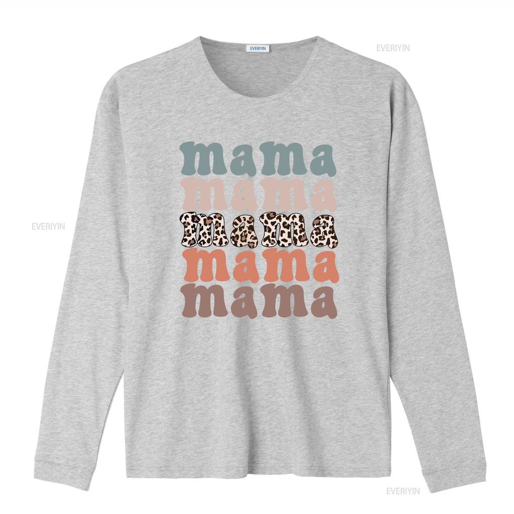 Vintage Retro Leopard Print Mama Stacked Text Casual T Shirt Vintage Washed Breathable Soft Slightly Streetwear