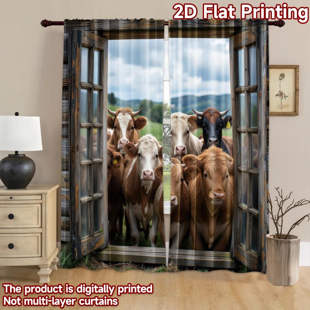 2D Flat Photography Backdrop Popular Photography Backdrop Curious Cows At 100% Polyester Family Party Use for Indoor