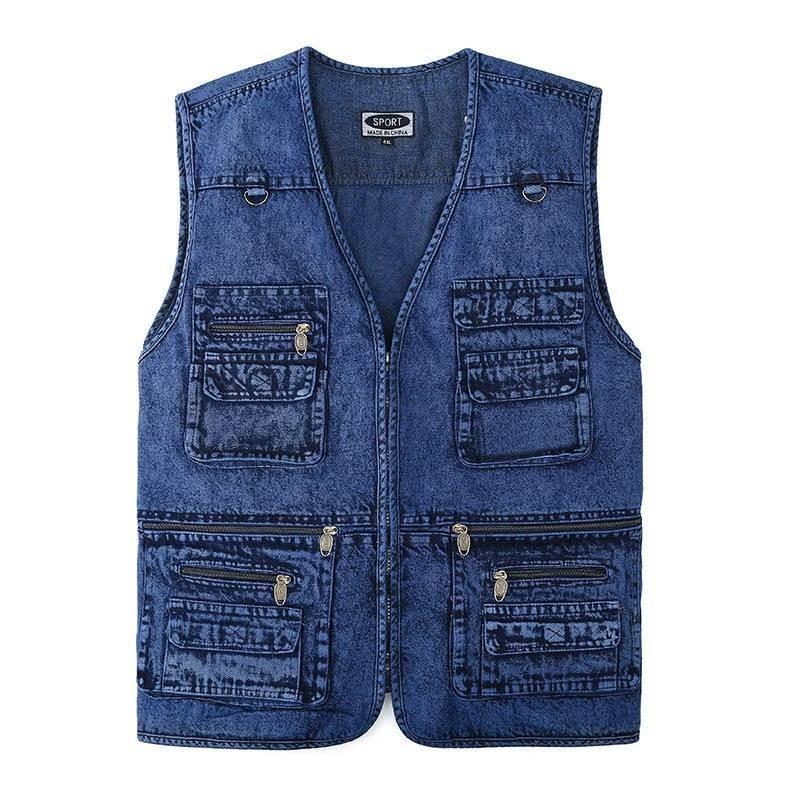 

Mens Loose Oversized Denim Vest With Multi Pocket Design For Daily Matching 5XL синий