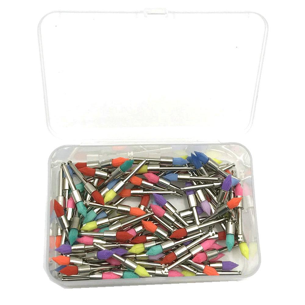 100pcs Dental Prophy Brushes Polishing Polisher Rubber Cup Disposable Latch Type Colorful Buff Nylon Bristles Brush