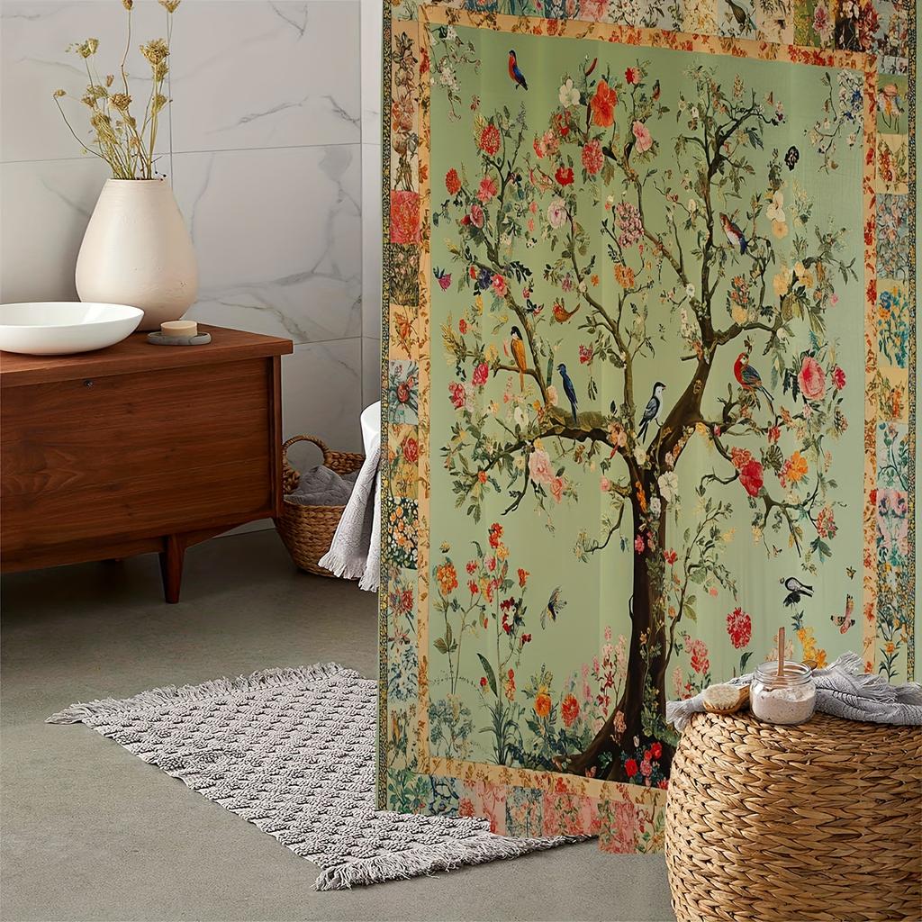 Charming Tree of Life Shower Curtain with Intricate Branches and Leaves Design for a Nature Inspired Bathroom Decor