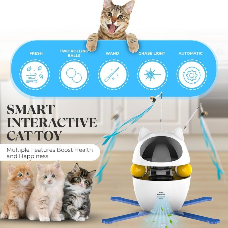Katzen-Teaser-Spielzeug Automatischer intelligenter Teaser Katzenstab Auslaufender Futterball Set Selbst Hi Rolling Ball Katzenspielzeug