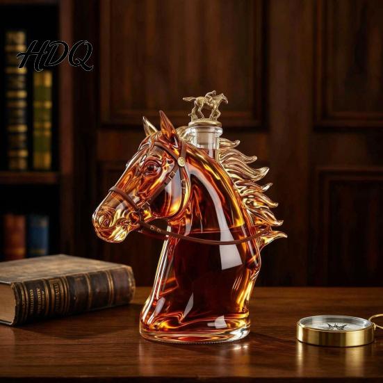 Engraved Glass Decanter Horse Head Whiskey Decanter Funny Liquor Bottle 350ml Wine And Spirits Novelty Bar Decor Gift for Men Dad Lovers Home