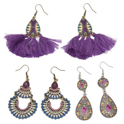 3 Pairs Ethnic Tassel Earrings Set Comfortable Lightweight Safety Vintage Ethnic Earrings for Women