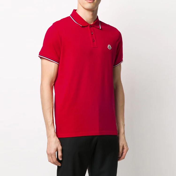 Moncler SS21 Solid Color Logo Striped Short Sleeve Polo Shirt Men Polo Shirts Red 8A7030084556455