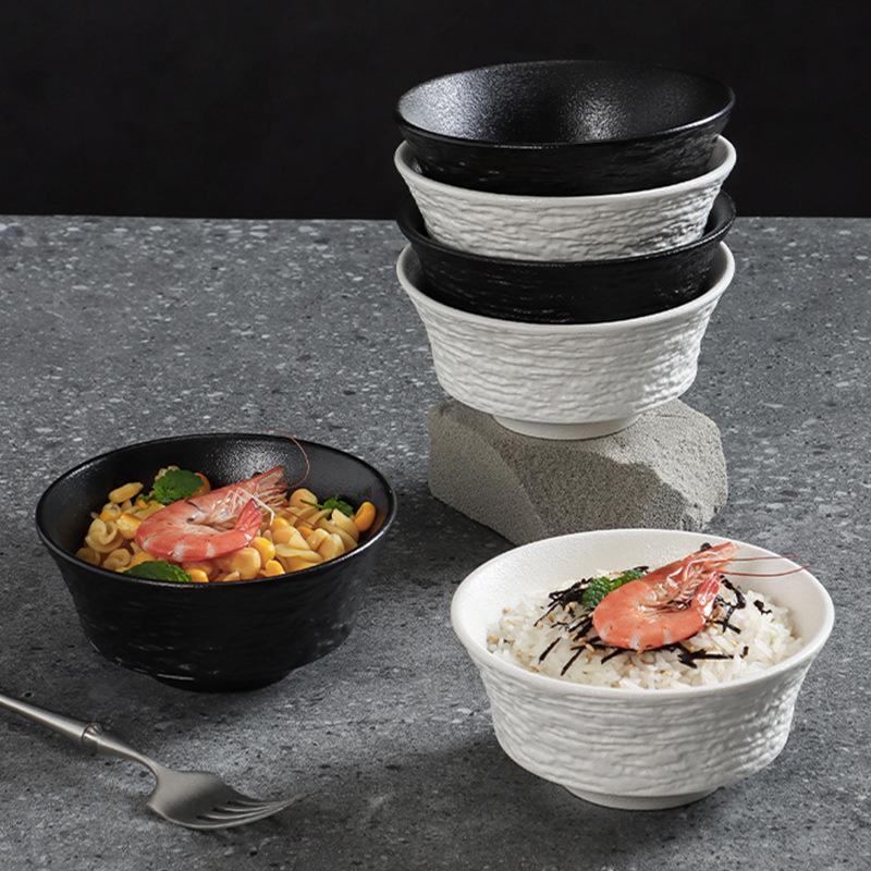 White rice bowl New household ceramic eating bowl High-end tableware High-value rock grain rice bowl Breakfast
