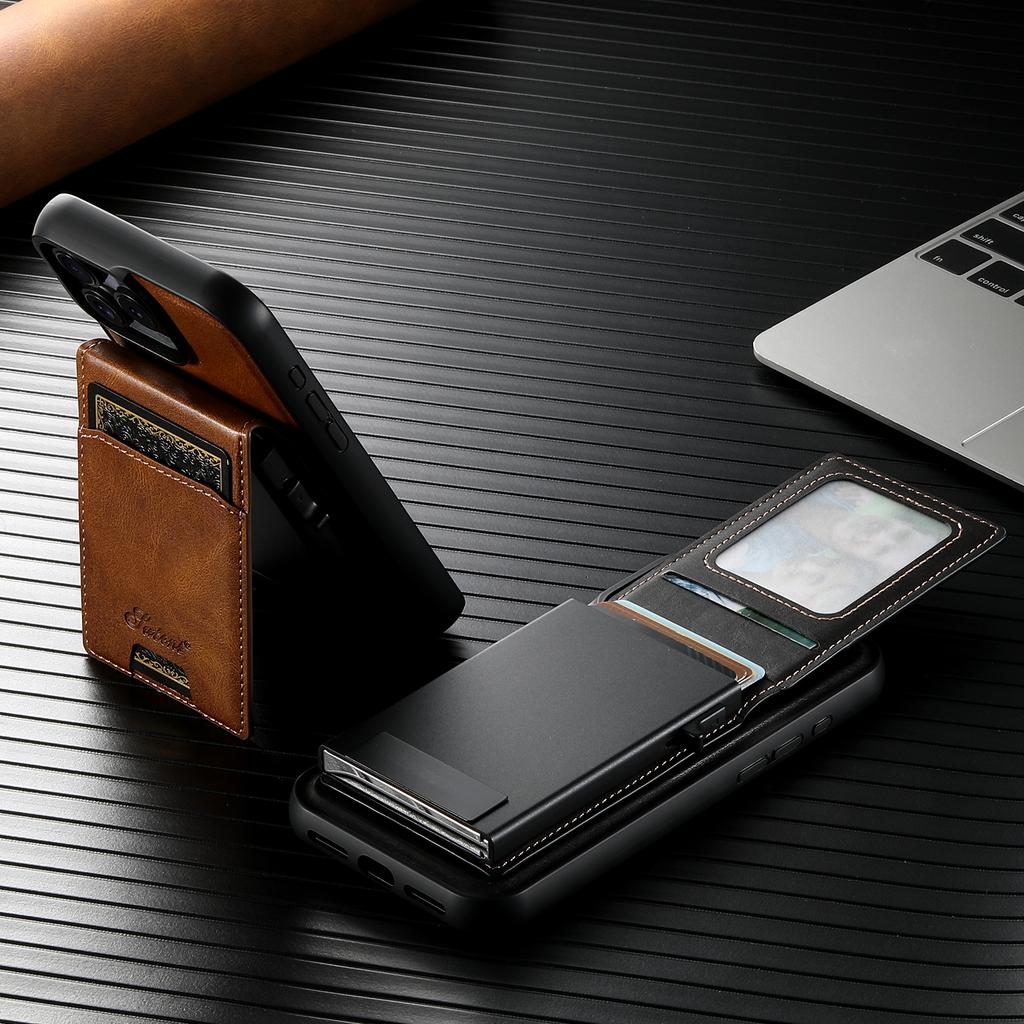 2 In 1 Detachable Magnetic Card Holder Waxed Grain Leather Case for iPhone 17 Pro Max 16 15 14 13 Shockproof For Magsafe Cover