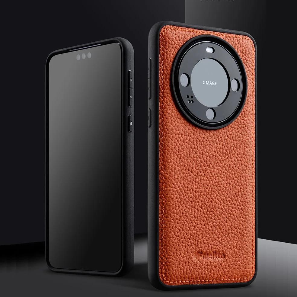 Melkco Genuine Cowhide Leather Case for Huawei Mate 60 Pro Plus Mate 60 Silicone Bumper Camera Protective Shockproof Back Cover