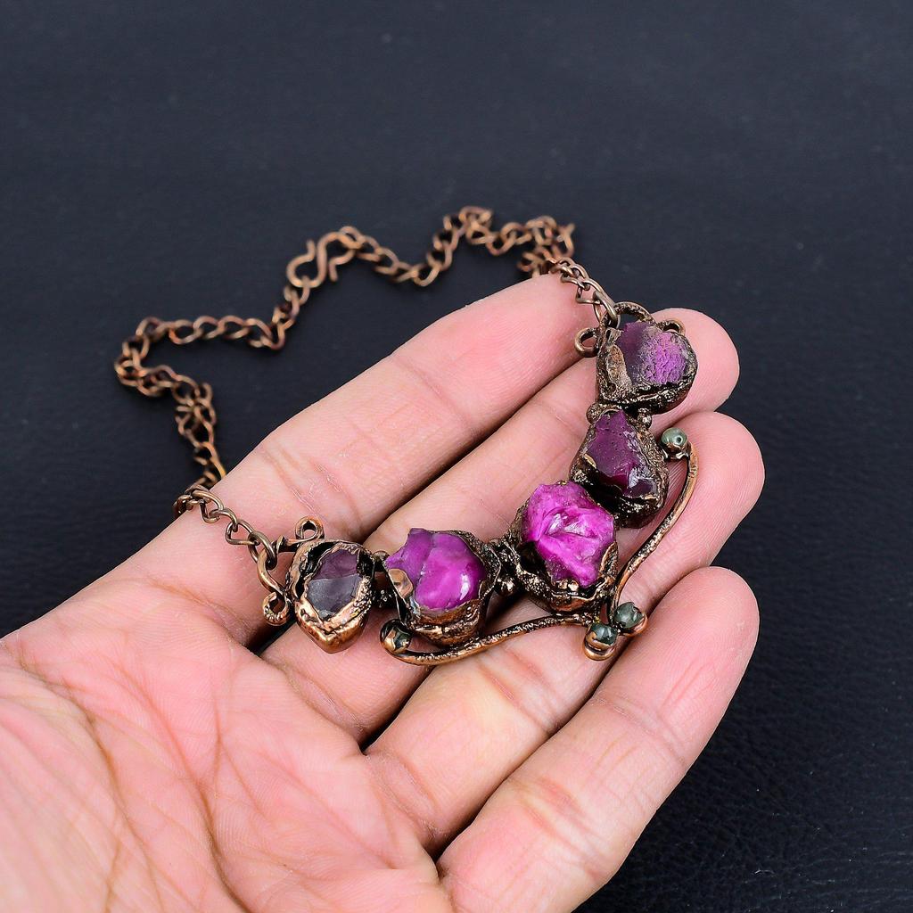 Ruby Necklace Gemstone Jewelry, Copper Electroformed Handmade Necklace, Latest Design Jewelry
