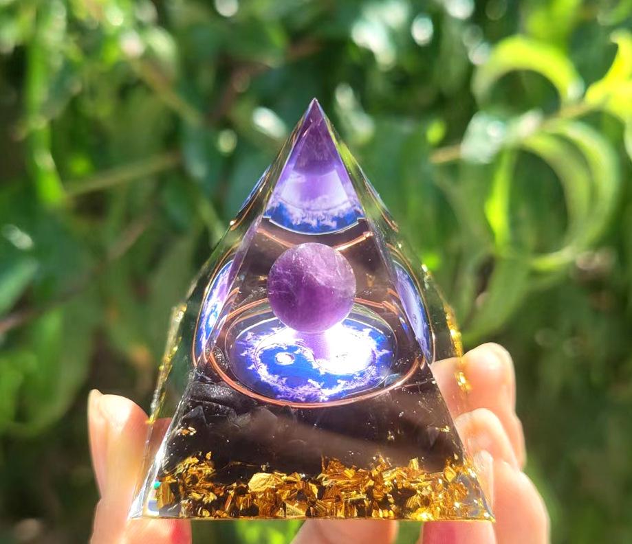 Energy Pyramid Reiki Natural Amethyst Ball Healing Crystals Chakra Tool Ornaments Resin Stones Craft Kids Gift Pyramid