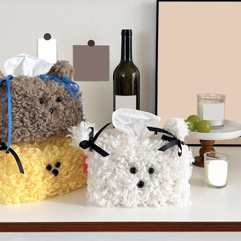 Plush Puppy Tissue Storage Box Holder Lovely Home Accessory for Living Room Office Supplies and Car Decoration
