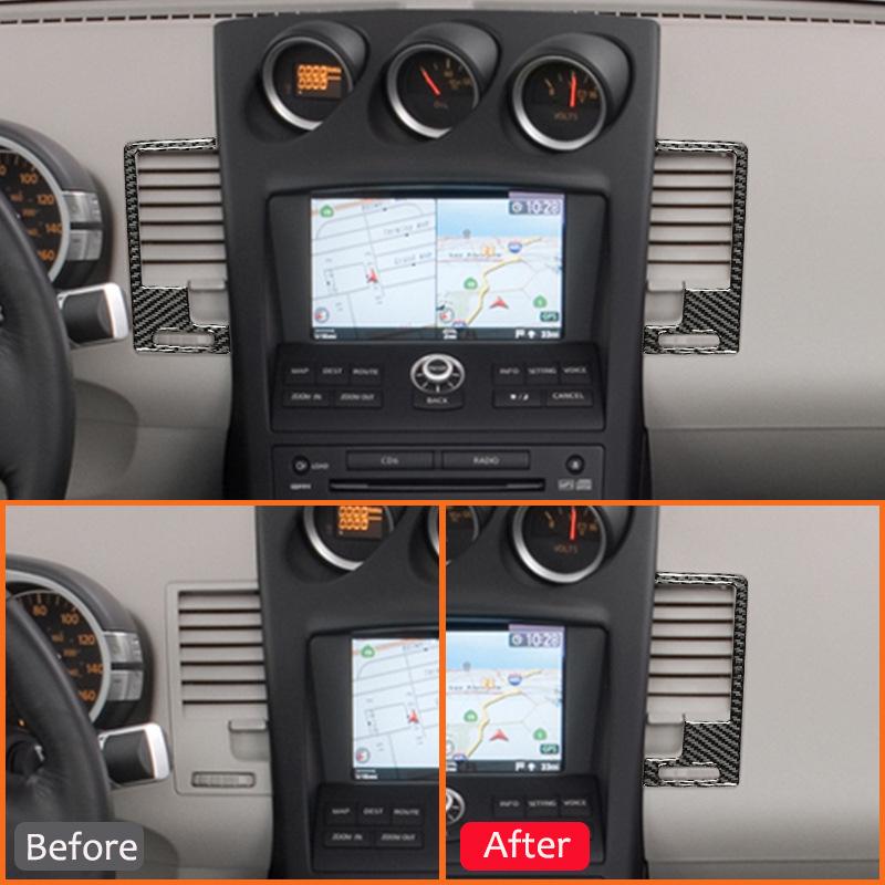 Carbon Fiber Car Central Control Air Outlet Vent Trim Frame Decorative Sticker For Nissan 350Z 2006-2009 Interior Accessories