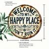 Vintage Style Happy Place Round Metal Sign Wall Art Home Decor Gift