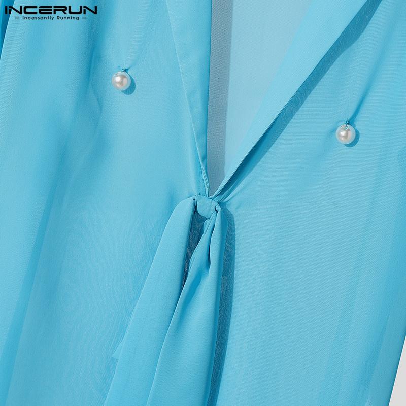 INCERUN Men Summer Short Sleeve Twisted Mesh Sheer Seen Through T-shirts