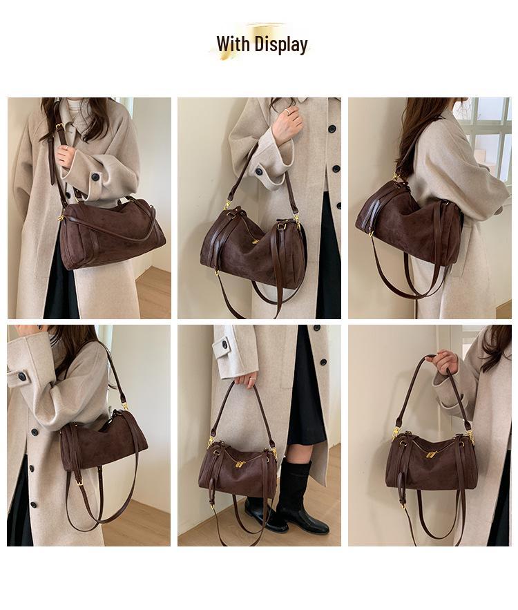 Retro Frosted Boston Women's Large Capacity Tote: Autumn/Winter Shoulder & Crossbody Bowling Bag