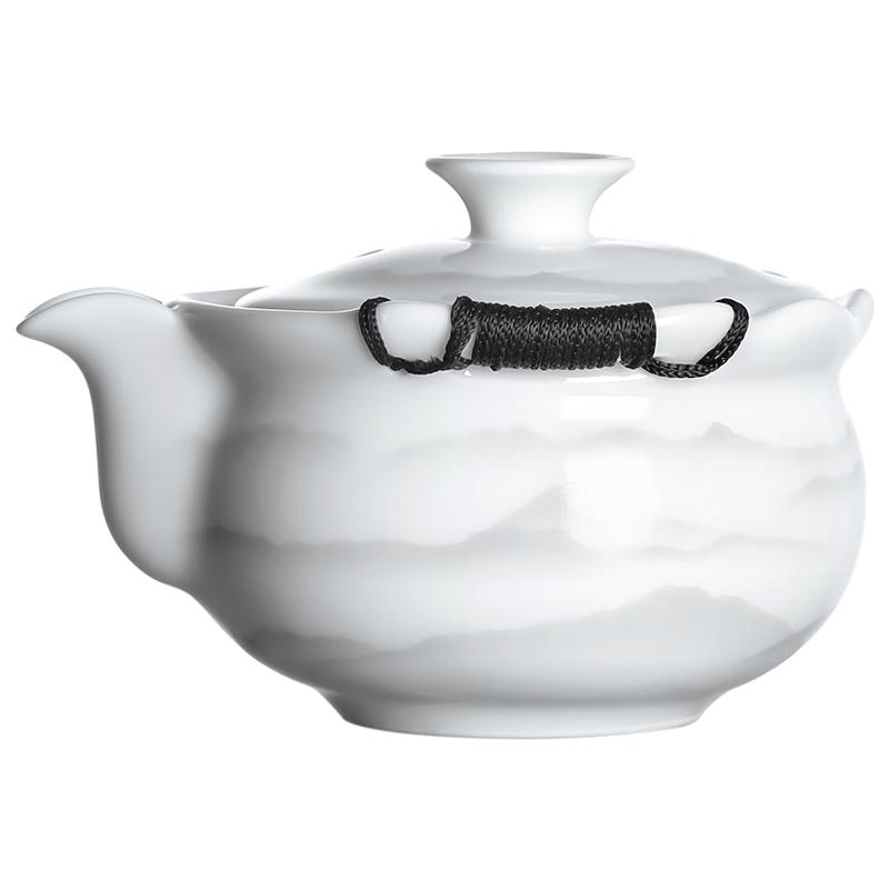 Белый фарфоровый ручной чайник и набор гайвань