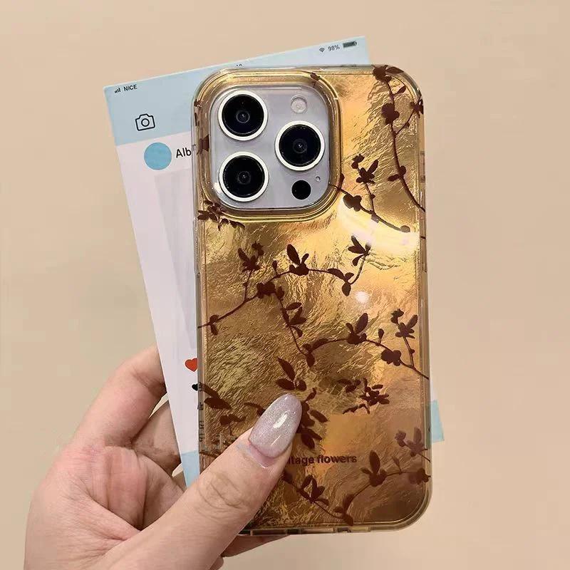 Golden Brown Leaves Clear Phone Case for IPhone 16 15 14 13 12 11 Pro Max XS X XR SE2 7 8 Plus 15 Vortex Pattern Hard Back Cover