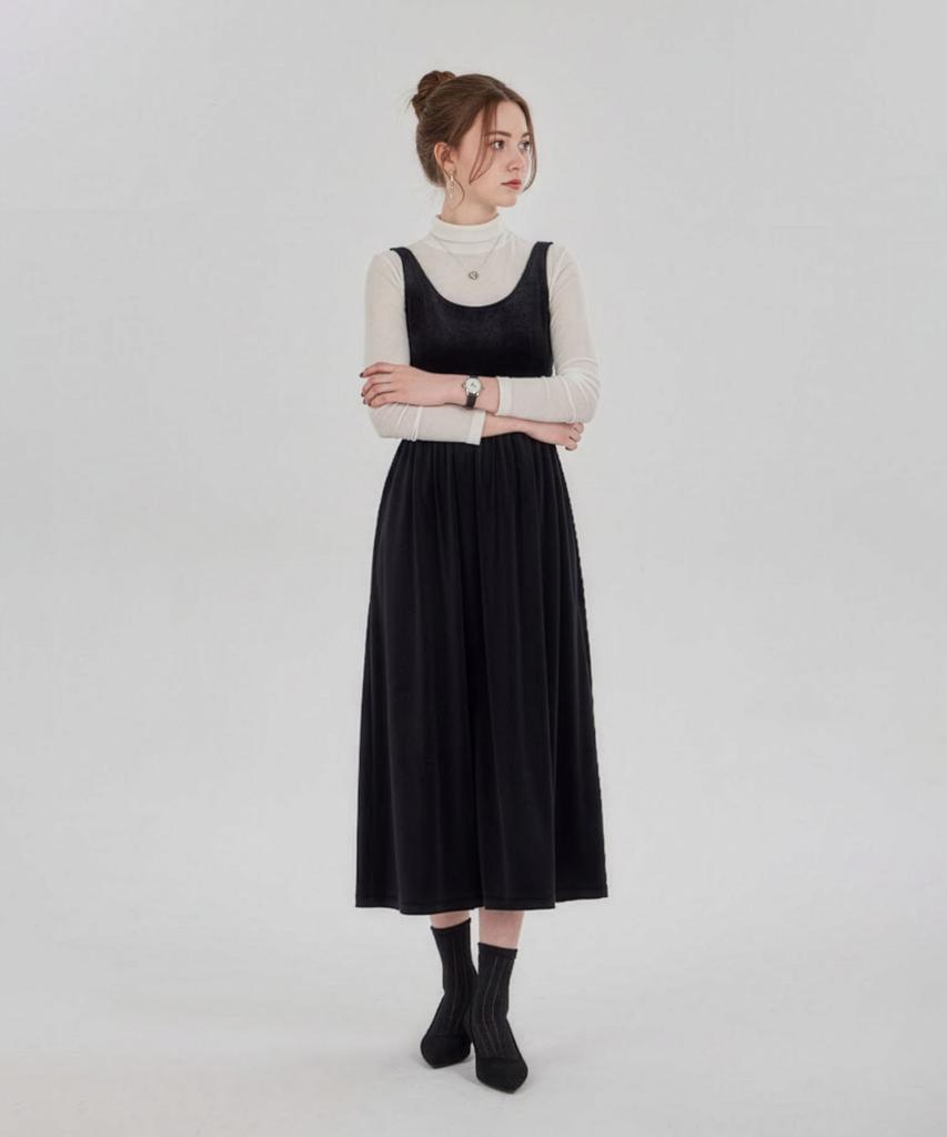 Maia Velvet Flower Dress - Black (Tencel T-Shirt Set)