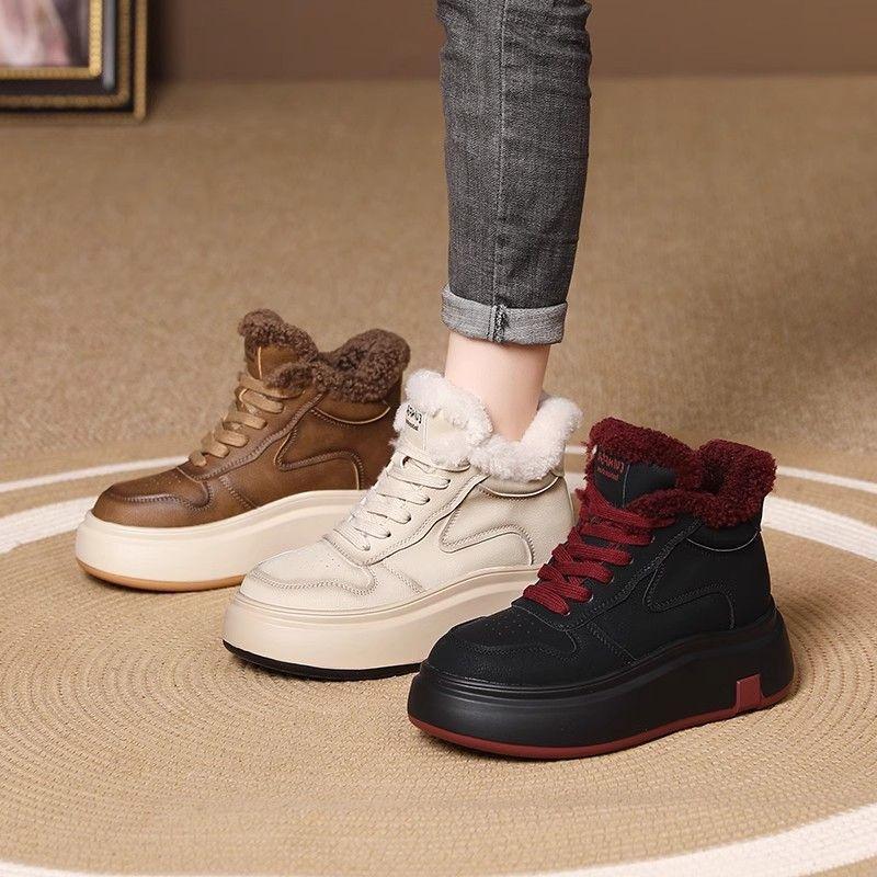 2025 autumn and winter new retro casual shoes versatile thermal short boots velvet thick-soled high-top shoes children
