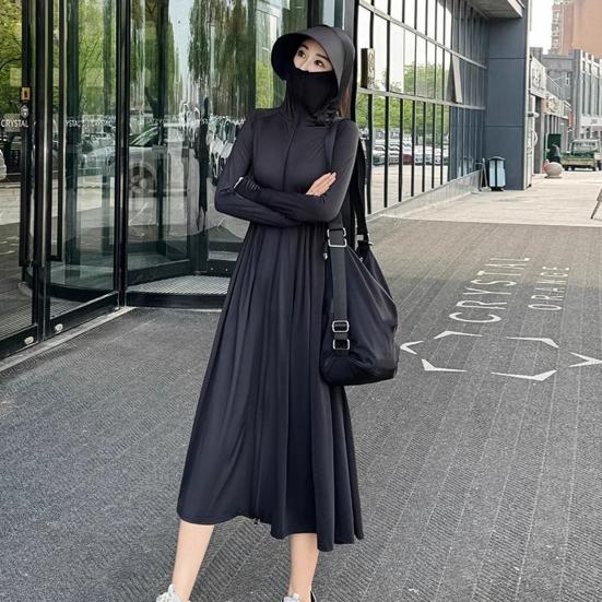 Sunscreen Jacket Women Loose Fit Full Body Sun Protection Clothing Solid Color Zipper Closure Versatile Outdoor Wear