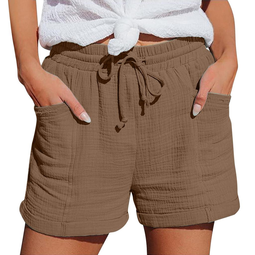 Shorts décontractés et confortables pour femme style bohème avec cordon de serrage et poches arrière pour l'été