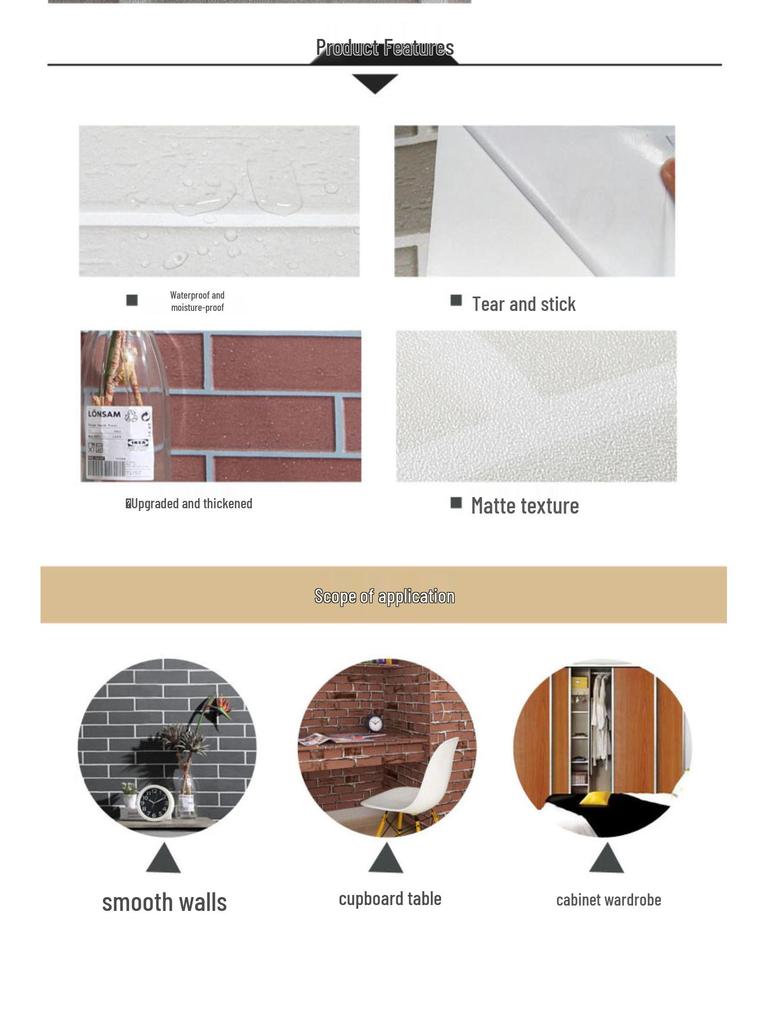 Black Retro Brick Wallpaper: Self-Adhesive, Waterproof, Moisture-Proof, Antique Tile Wall Sticker