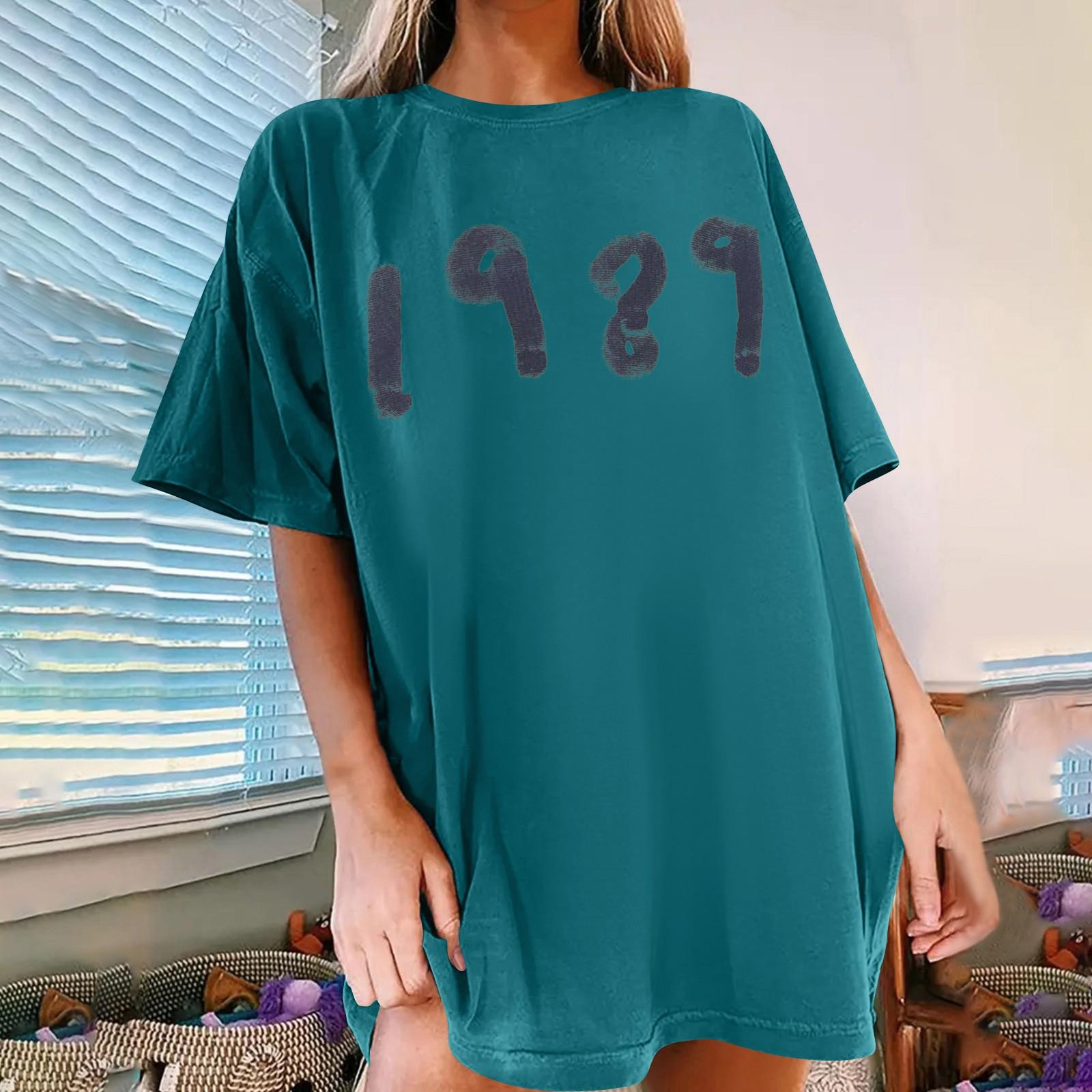 

Summer Tops For Women Summer O Neck Casual Shirts Short Sleeve Tees XL циан