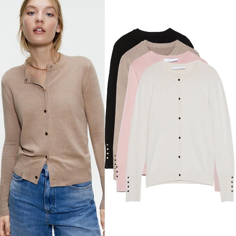 Za Spring New Arrival Women's Sweater Cardigan round Neck Long Sleeves Button Decoration Basic Style Knitting Outwear 5646126