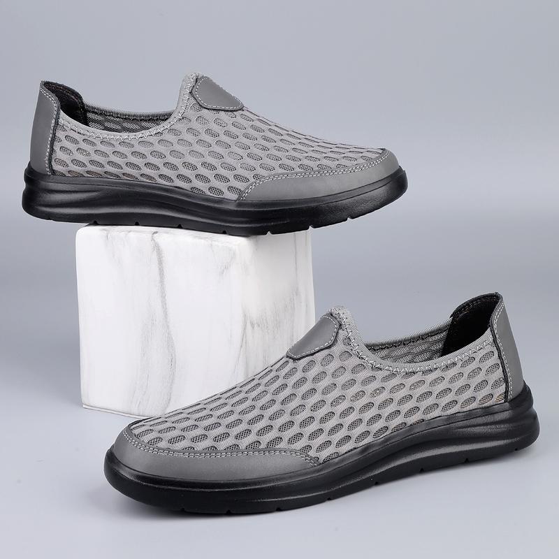 Fashion Classic Breathable Loafers Men New Handmade Slip on Flats Casual Leather Summer Shoes Comfy Mens Anti-slip Mesh Shoes Moccasins