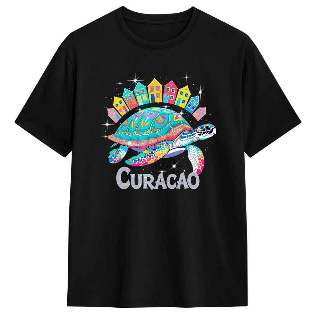 Curacao Turtle Houses Colorful Caribbean Island Cotton T Shirt For Adult Summer Awesome T-Shirts O Neck Harajuku Tee Shirt