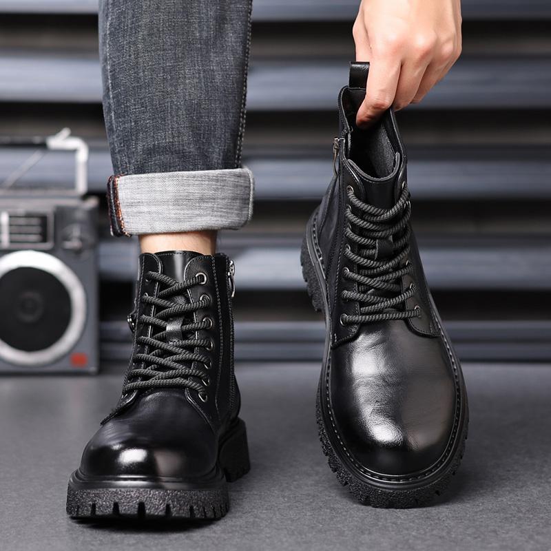 Fashion Casual Thick Soled Men's Boots Classic British Design Style Daily Office Outdoor Street Motorcycle Brown Genuine Leather Shoes